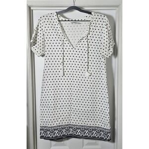 VINEYARD VINES Fan‎ Border Print Tunic Dress White/Black Sz 12 Linen Blend